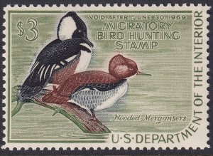 RW35 U.S. 1968 Federal Duck Stamp $3.00 issue MNH CV $65.00