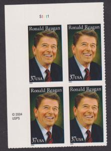 3897 Ronald Reagan MNH Plate Block UL
