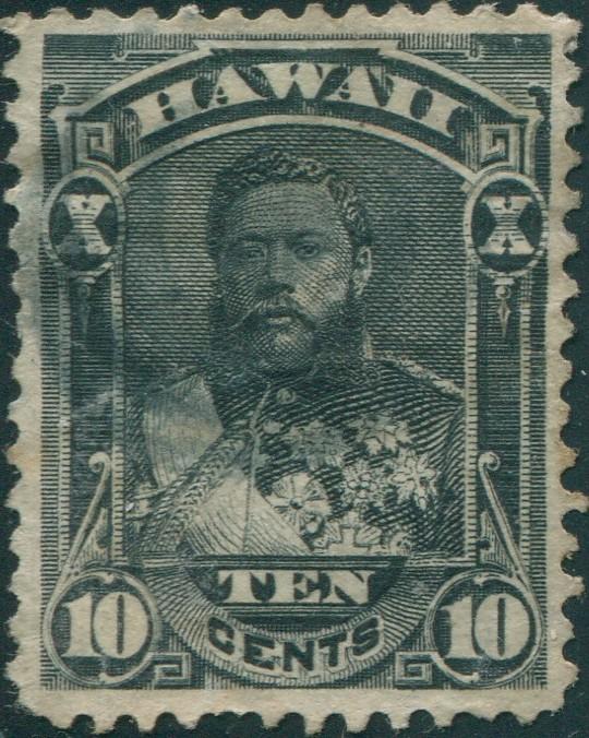 Hawaii 1875 SG44 10c black King Kalakaua in uniform short perf FU