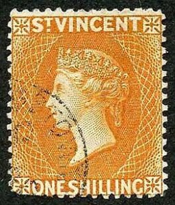 St Vincent SG58a 1/- Red-orange wmk crown CA Very Fine used Cat 23 pounds