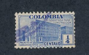   Colombia 1940 Scott RA8 used - 1/4c, Ministry of posts