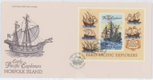 Norfolk Island 562 1994 Early Pacific Explorers. Ships. Souvenir sheet on U/A FDC.