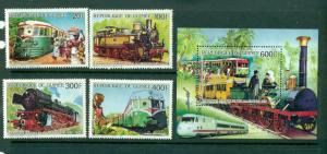 Guinea - Sc# 1001-5. 1986 Locomotives, Trains. MNH $15.60.