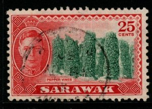 SARAWAK SG181 1950 25c GREEN & SCARLET FINE USED