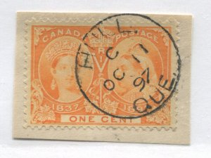 Canada 1897 1 cent Jubilee with Hull QC Oct 11th 1897 CDS