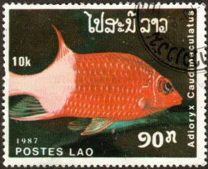 Laos 822 - Cto - 10k Silverspot Squirrelfish (1987)