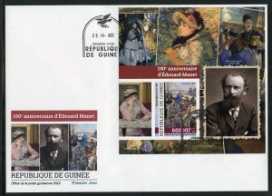 GUINEA 2022  190th ANNIVERSARY OF EDOUARD MANET SOUVENIR SHEET FDC