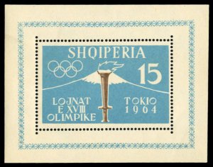 Albania #734 Cat$22.50, 1964 Tokyo Olympics, souvenir sheet, never hinged