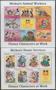 DISNEY ITEM # 0006: 6 DIFF SHEETS 8 or 9 STAMPS SHOWING CHARACTERS at WORK