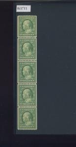 Scott 348 Washington  Mint Coil Strip of 5 Stamps NH w/Crowe Cert (348-FR5)