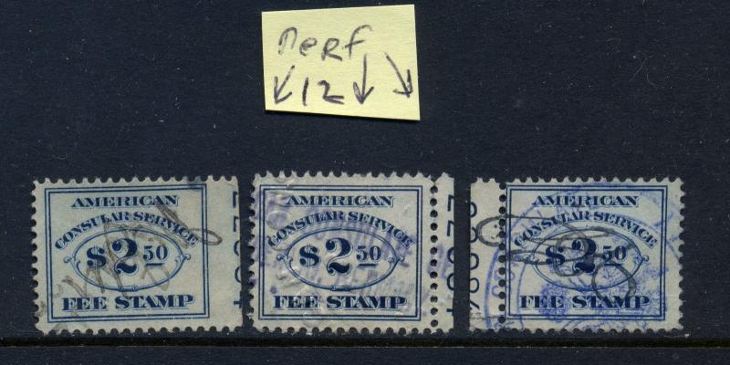 Scott #RK5 & RK18 Consular Service Fee Revenue Plate # & imprint Stamp Large Lot