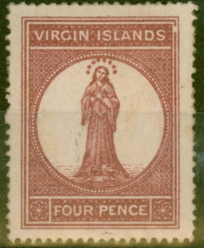 Virgin Islands 1867 4d Lake Red Pale Rose Paper SG15var Broken Frame V.F Mtd ... 