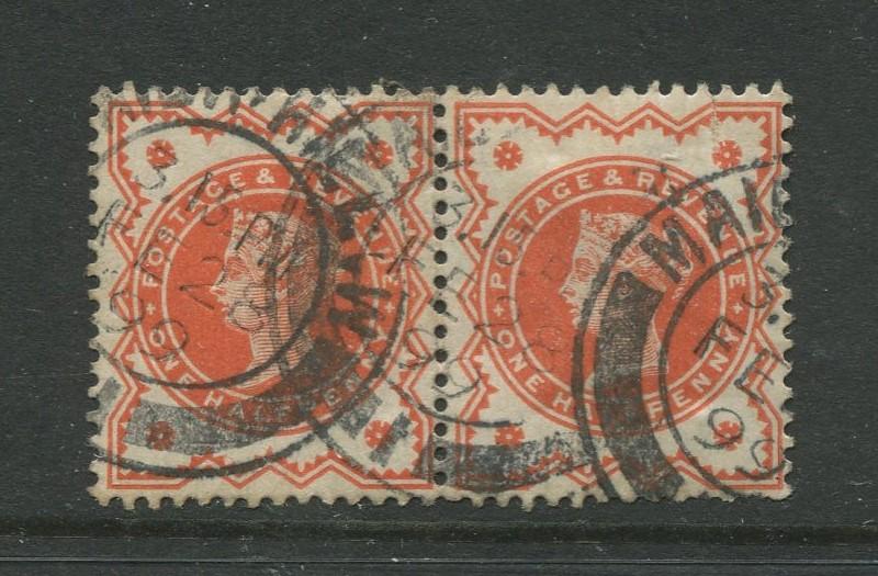 Great Britain  #111  FU 1887 Pair of 1/2p Stamp