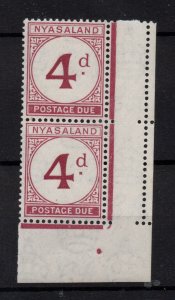 Nyasaland 1950 4d Postage Due MNH pair #D4 WS36197