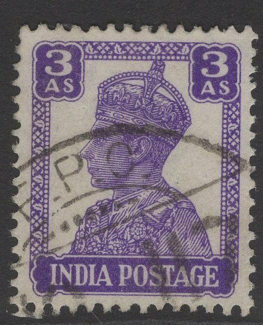 INDIA SG271b 1943 3a BRIGHT VIOLET USED