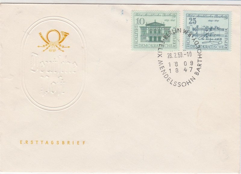 Germany DDR 1959 Music Felix Mendelssohn Bartholdy Stamps FDC Cover Ref 30271