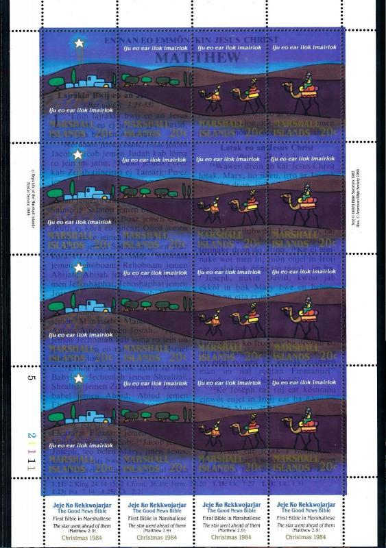 [71782] Marshall Islands 1984 Christmas Bible Full Sheet MNH