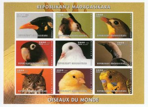 Malagasy Republic  1999 Birds-Pigeons-Owls-Grebes Sheetlet (9) IMPERFORATED MNH
