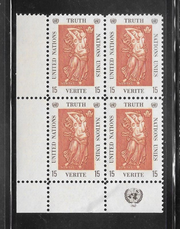 United Nations #174 MNH Margin Inscription Block of 4