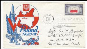 US 909c (Me-18) variety reverse print Poland FDC CC/ Staehle Cachet ECV $250.00