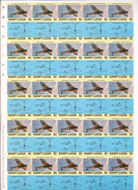 ST LUCIA Aviation Inverted Imperf Cinderella Sheets MNH x 4 (200 Stamps) (You941