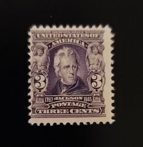 1903 3c Andrew Jackson, Bright Violet Scott 302 Mint F/VF H