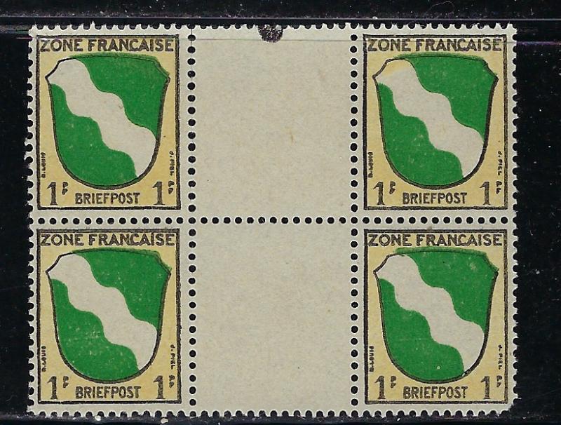 Germany - under French occupation - Scott # 4N1, mint nh, variation gutter pairs