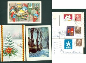 Denmark. 3 Christmas Card With Seal/Stamps 1973-1974-1975. Santa,Deer,Trees.