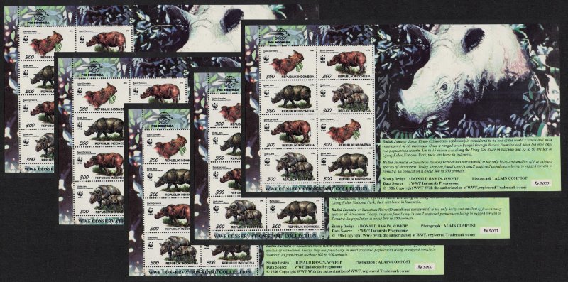 Indonesia WWF Rhinoceros 5 Sheetlets of 2 sets A 1996 MNH SC#1673 a-d