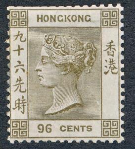 HONG KONG 24, MINT LH, 96c GRAY VICTORIA, NIBBED @ TOP