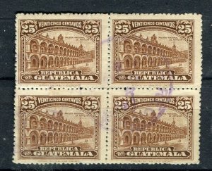 GUATEMALA; 1922 early National Symbol issue 25c. fine used BLOCK of 4