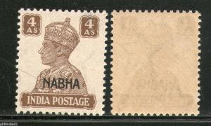 India Nabha State 4As KG VI SG 114 / Sc 109 Cat. £2 MNH