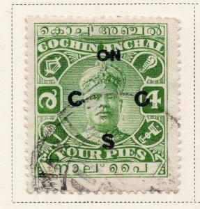 Indian States Cochin 1914-22 Early Issue Fine Used 4a. Optd 084252