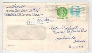 UNUSUAL POSTCARD INDICIA CUTOUT AND USED AS POSTAGE OKEECHOBEE FLORIDA UX72 UX89