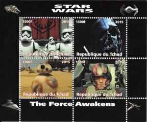 Chad 2015 Star Wars The Force Awakens 4 Stamp Sheet  3B-386