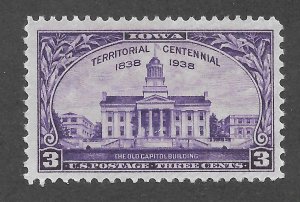 United States Scott 838 Unused LHOG - 1938 Iowa Territory Centennial Issue