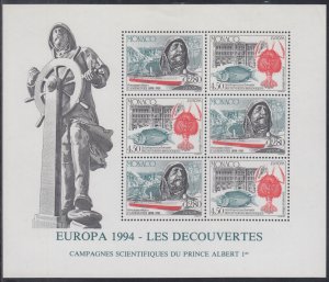 MONACO Sc # 1905a CPL MNH SHEET of 3 SETS, EUROPA 1994, OCEANOGRAPHIC RESEARCH