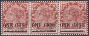 Mauritius 1902 Sg124 1c On 16c Chestnut MM Strip Of 3