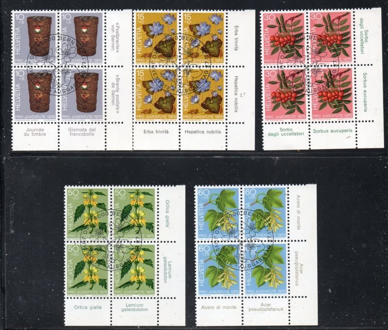 Switzerland Sc B434-438 1975 Pro Juventute Forest  Plants Blocks of 4 used