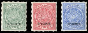 Antigua #31/34S (SG 41/46s) Cat£90, 1908-20 1/2p-2 1/2p, set of three, overp...