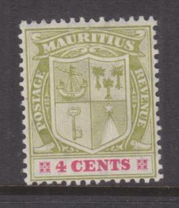 MAURITIUS, 1910 Arms, Mult. CA, 4c. Yellow Green & Carmine, lhm.