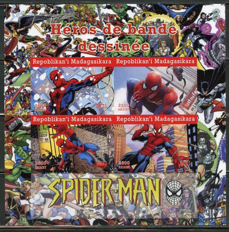 MADAGASCAR 2021 COMIC BOOK HEROES SPIDERMAN IMPERFORATE SHEET MINT NH