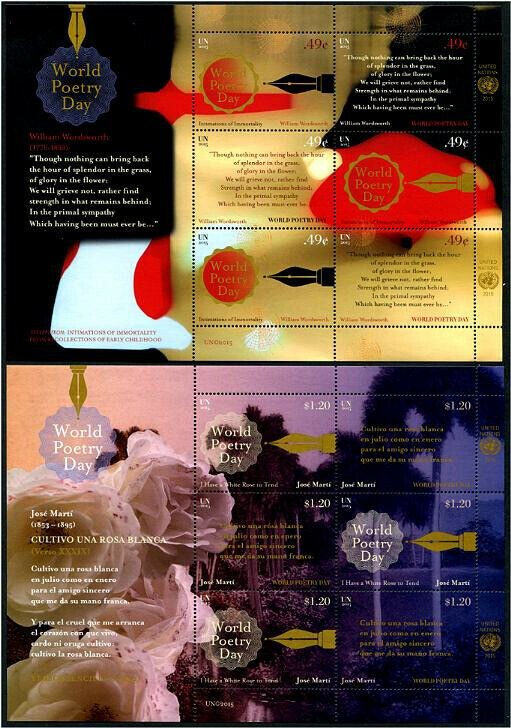 HERRICKSTAMP NEW ISSUES U.N. NEW YORK Sc.# 1104-05 World Poetry Day 2015