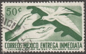 Mexico, stamp, Scott#E20, used, hinged, special delivery, hands, dove