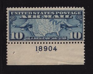 1926 Sc C7 AIRMAIL 10c blue MNH plate number single Hebert CV $14 (P4