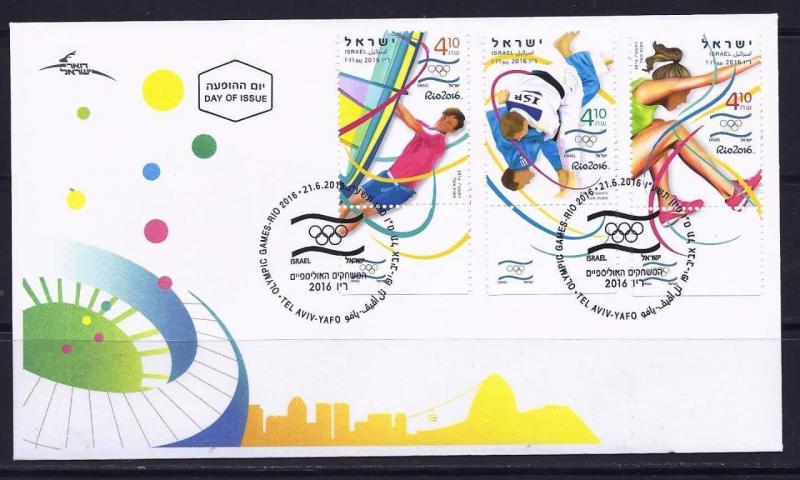 ISRAEL 2016 OLYMPIC GAMES RIO BRAZIL 3 STAMPS MNH JUDO SURF ATHLETICS FDC