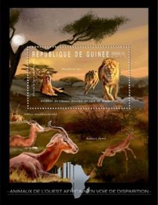 GUINEA 2012 SHEET ENDANGERED ANIMALS WILDLIFE FELINES ANTELOPES LIONS WILD CATS