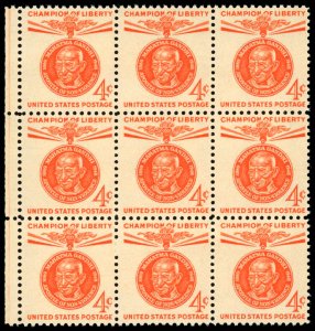 US Sc 1174 F-VF/MNH BLOCK of 9 - 1961 4¢ Gandhi-Champions of Liberty- P.O. Fresh