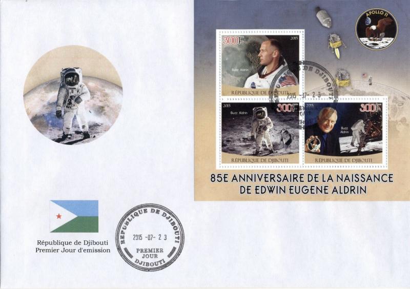 Djibouti FDC first day cover Eugene Aldrin space Apollo 11 with 3val stamp sheet