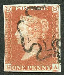 1841 Penny Red (HA) Plate 39 Fine Four Margins Maltese Cross Cancel Cat 100 pou